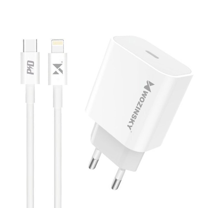 Wozinsky Quick Charger Adapter EU Wall Charger USB Type C Power Delivery 20W + USB Type C / Lightning charging data cable hind ja info | Mobiiltelefonide laadijad | kaup24.ee