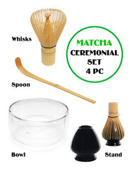 Matcha klaasnõu + vispel + bambuslusikas + vispli hoidja цена и информация | Столовые и кухонные приборы | kaup24.ee