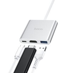 USB HUB / Хаб Hoco HB14 Type-C / USB-C на USB3.0 + HDMI + PD, серебряный 3in1 цена и информация | Адаптеры и USB-hub | kaup24.ee