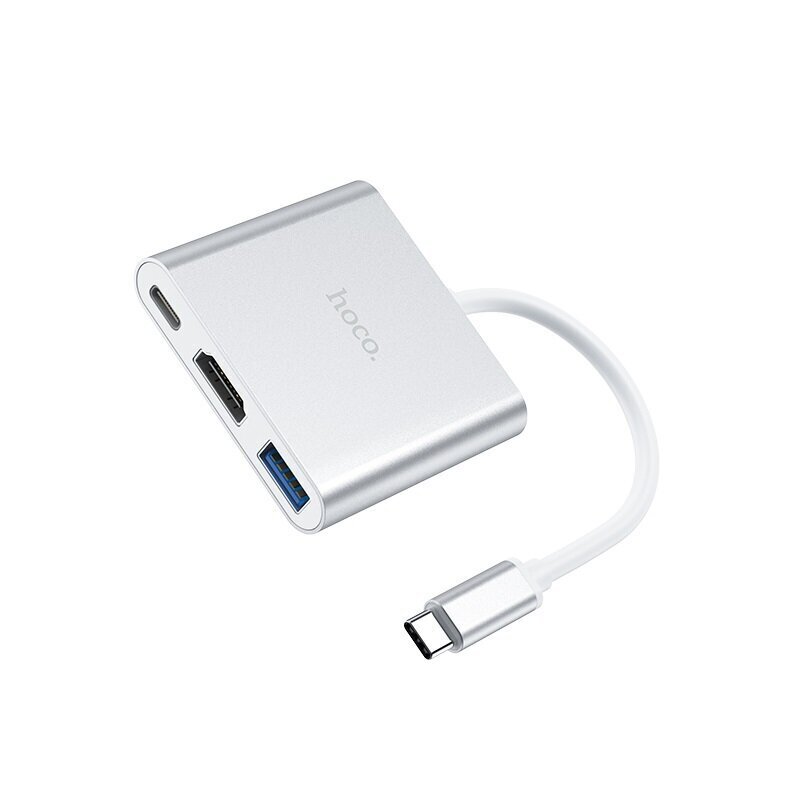 Hub adapter Hoco HB14 Type-C / USB-C kuni USB3.0 + HDMI + PD, hõbedane 3in1 hind ja info | USB jagajad, adapterid | kaup24.ee