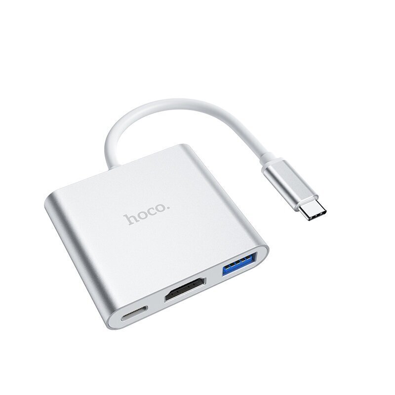 Hub adapter Hoco HB14 Type-C / USB-C kuni USB3.0 + HDMI + PD, hõbedane 3in1 hind ja info | USB jagajad, adapterid | kaup24.ee