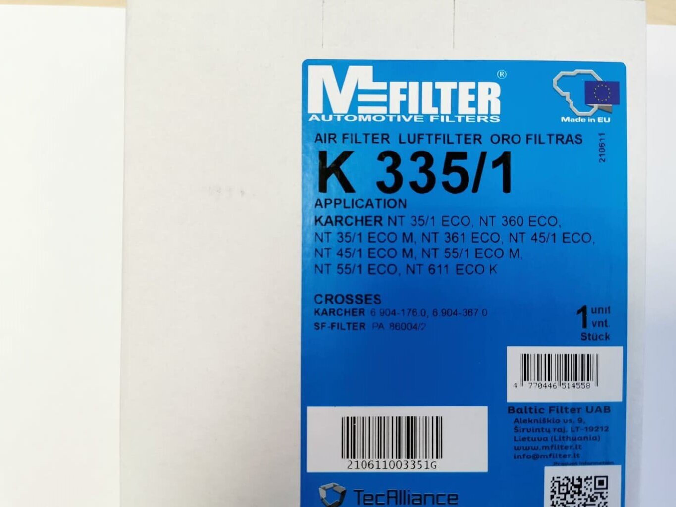 MFILTER filter K335/1 Karcheri pumpadele 35/1, 361 Eco, 45,1; 55/1 hind ja info | Tolmuimejate lisatarvikud | kaup24.ee