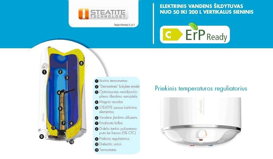 Elektriline boiler Atlantic VM100 Steatite O'PRO, vertikaalne 100L hind ja info | Boilerid | kaup24.ee