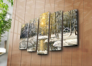 Репродукция из пяти частей Зимний лес цена и информация | Настенные деревянные декорации | kaup24.ee
