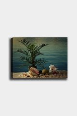 Репродукция Пальма и ракушки на пляже цена и информация | Настенные деревянные декорации | kaup24.ee