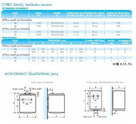 Elektriline boiler Atlantic PCSB10 O'PRO, 10L, valamu alla цена и информация | Boilerid | kaup24.ee