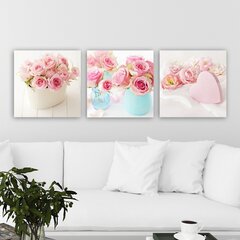 Репродукция из трех частей Розы и сердце цена и информация | Картины, живопись | kaup24.ee
