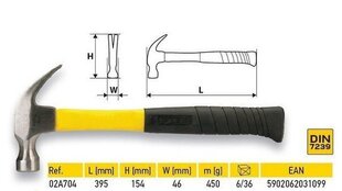 Слесарный молоток, 450 г, TOPEX 02A704 цена и информация | Механические инструменты | kaup24.ee