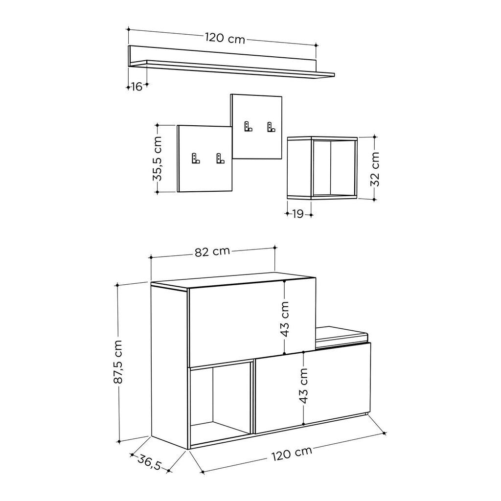 Esikumööbli komplekt Kalune Design Holdon, valge цена и информация | Esikukomplektid | kaup24.ee