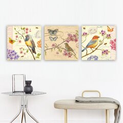 Репродукция из трех частей Птицы и цветы цена и информация | Репродукции, картины | kaup24.ee