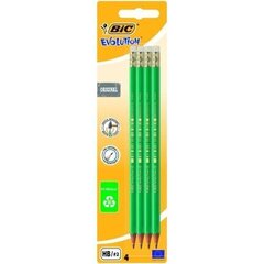 Карандаши с ластиком Bic Evolution Original HB, 4 шт. В упаковке 049012 цена и информация | Письменные принадлежности | kaup24.ee