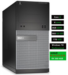 Стационарный компьютер Dell 3020 MT i5-4570 8GB 960GB SSD 1TB HDD RX560 4GB Windows 10 Professional  цена и информация | Стационарные компьютеры | kaup24.ee