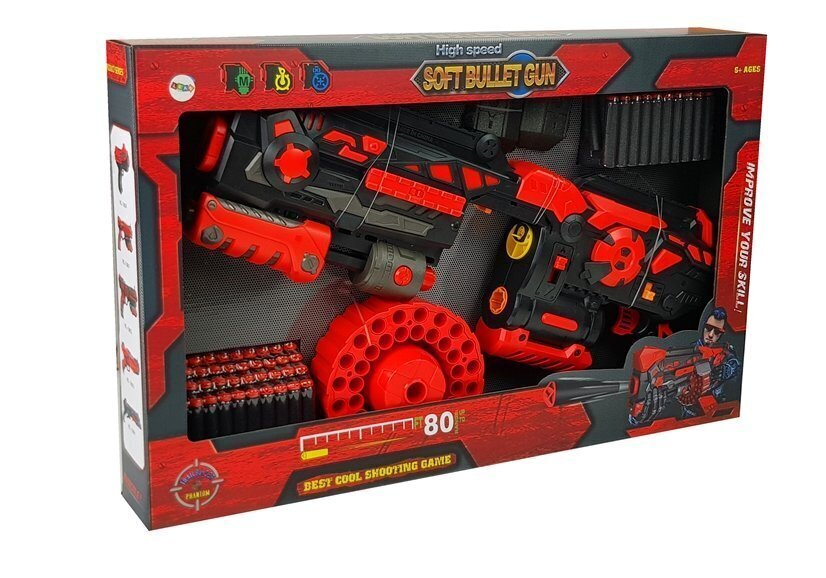 Suur mängupüstol Lean Toys Soft Bullet Gun, 80 laskemoona, 59 cm hind ja info | Poiste mänguasjad | kaup24.ee