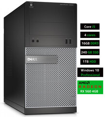 Dell 3020 MT i5-4570 16GB 240GB SSD 1TB HDD RX560 4GB Windows 10 Professional цена и информация | Стационарные компьютеры | kaup24.ee