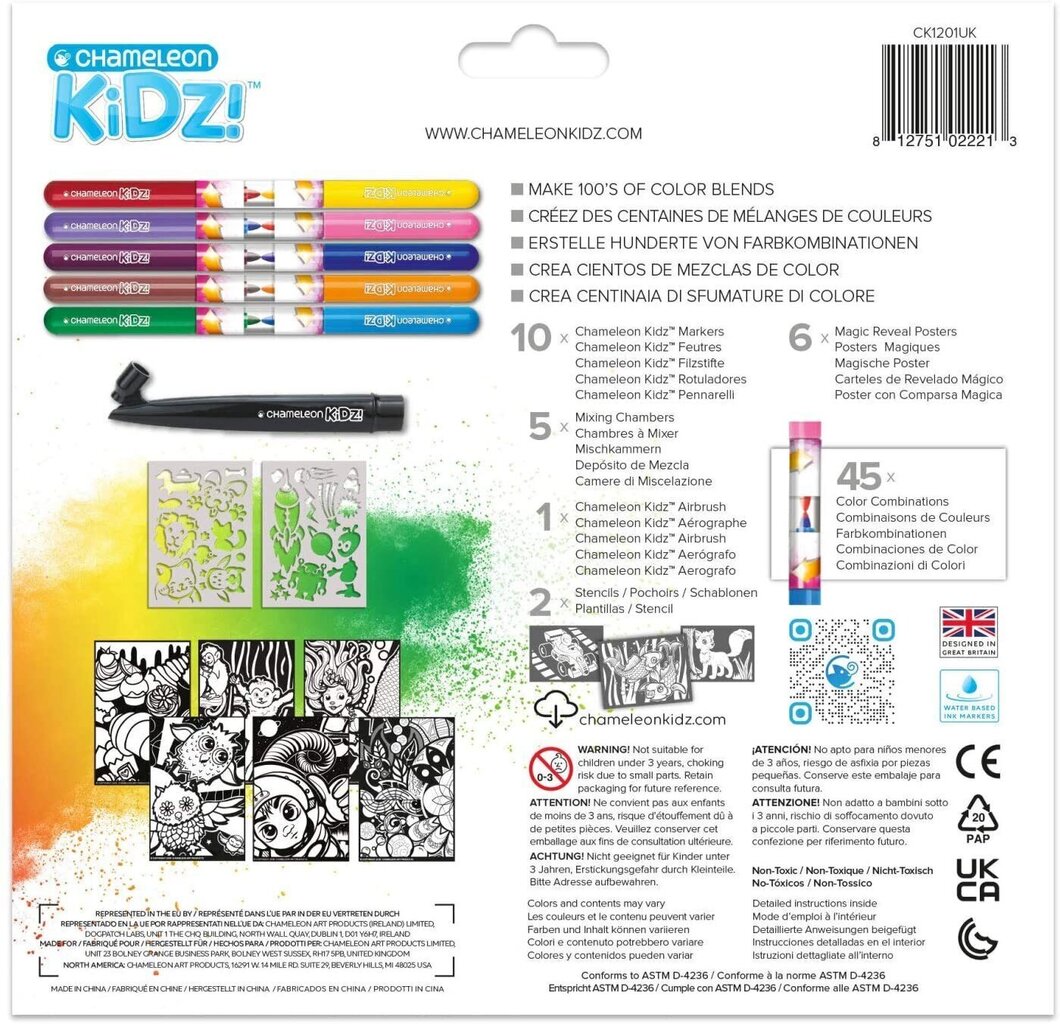 Loominguliste markerite komplekt Chameleon Kidz Blend & Spray 10 цена и информация | Kunstitarbed, voolimise tarvikud | kaup24.ee