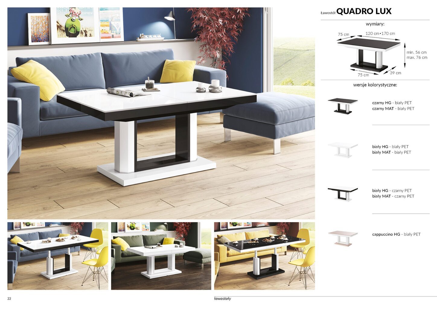 Diivanilaud Quadro Lux czarny mat bialy+czarny polysk hind ja info | Diivanilauad | kaup24.ee