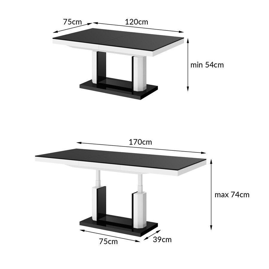 Diivanilaud Quadro Lux czarny mat bialy+czarny polysk hind ja info | Diivanilauad | kaup24.ee