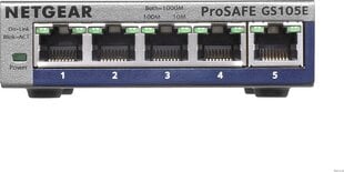Netgear GS105E, 5x 10/100/1000 Prosafe PLUS Switch (management via PC utility), VLAN, QOS, metal casing, External Power Adapter hind ja info | Lülitid (Switch) | kaup24.ee