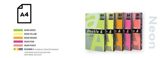 Värviline neoonpaber Double A, 75g, A4, 100 lehte, Rainbow 4 hind ja info | Vihikud, märkmikud ja paberikaubad | kaup24.ee