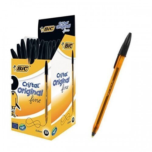 Pastapliiats BIC CRISTAL FINE 0,3 mm, must, pakendis 50 tk. 134485 hind ja info | Kirjutusvahendid | kaup24.ee