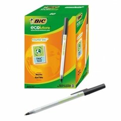 BIC Ballpoint pens ECO ROUND STIC 1.0 mm black, Pouch 60 pcs 256644 Ecolutions an Ecologic version of BIC popular Round Stic. Made from 74% recycled materials. Slim transparent barrel with cap and clip matching ink color. PVC free product. Fine tip 1,0 mm hind ja info | Kirjutusvahendid | kaup24.ee