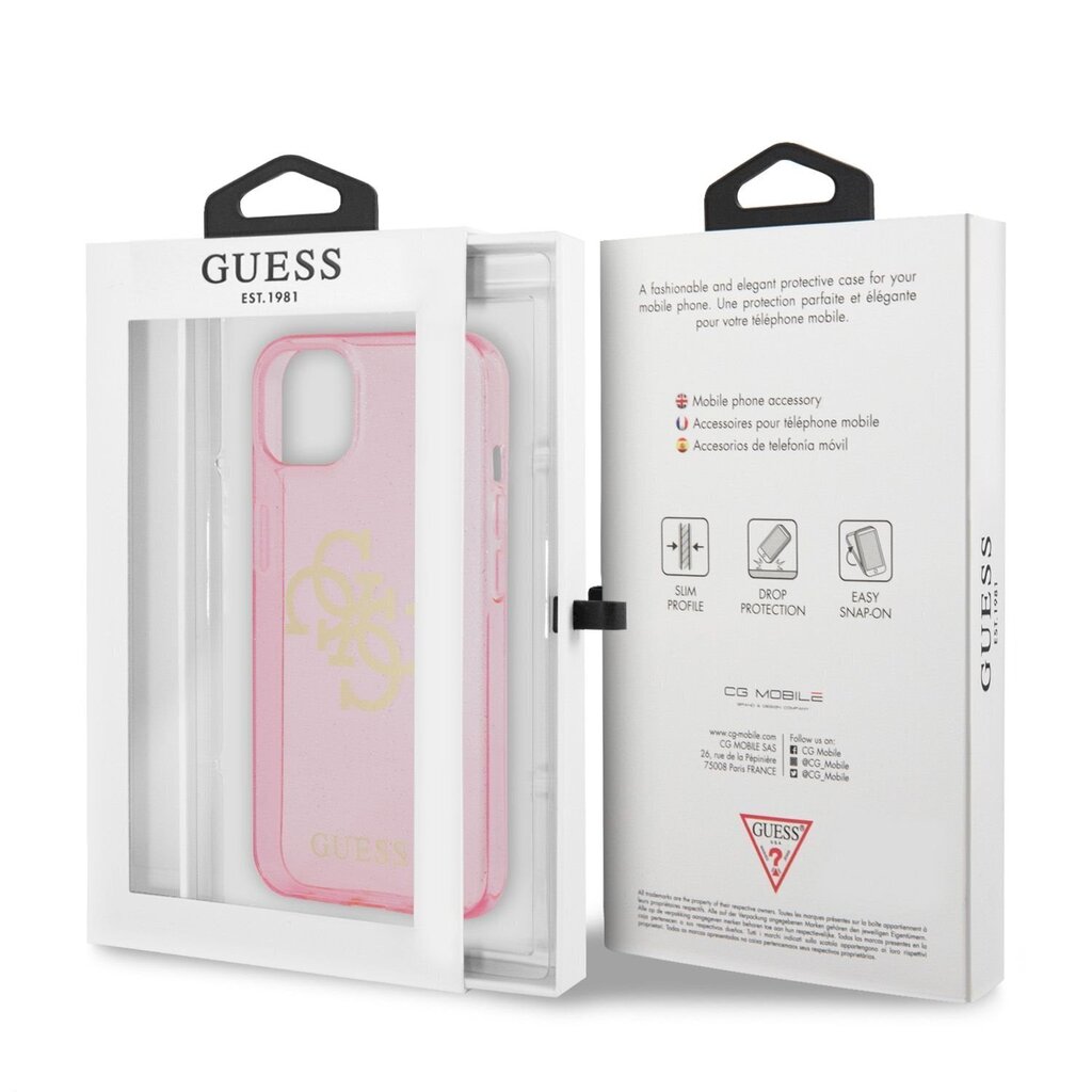 GUHCP13SPCUGL4GPI Guess TPU Big 4G Full Glitter Case for iPhone 13 Mini Pink hind ja info | Telefoni kaaned, ümbrised | kaup24.ee