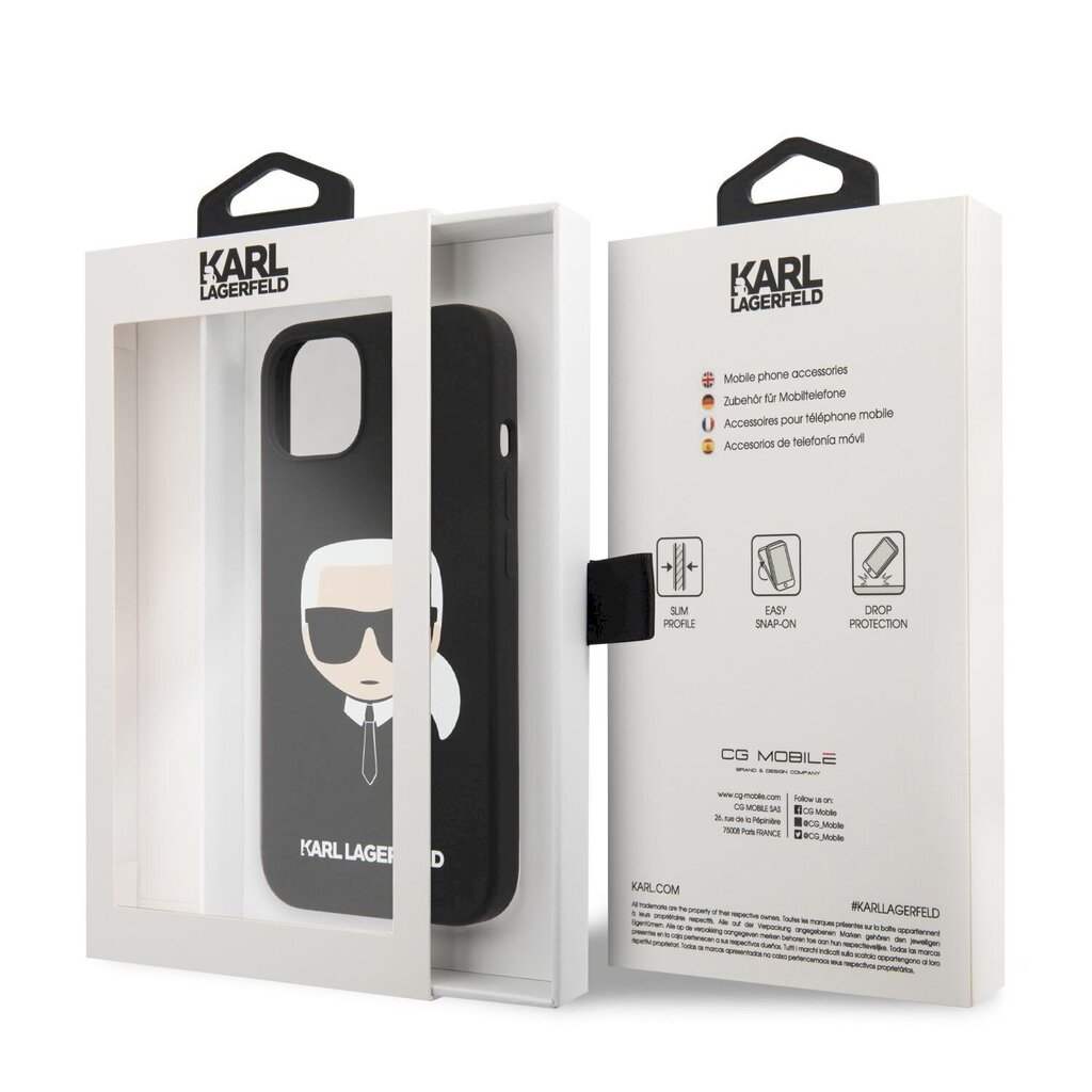 KLHCP13MSLKHBK Karl Lagerfeld Liquid Silicone Karl Head Case for iPhone 13 Black hind ja info | Telefoni kaaned, ümbrised | kaup24.ee