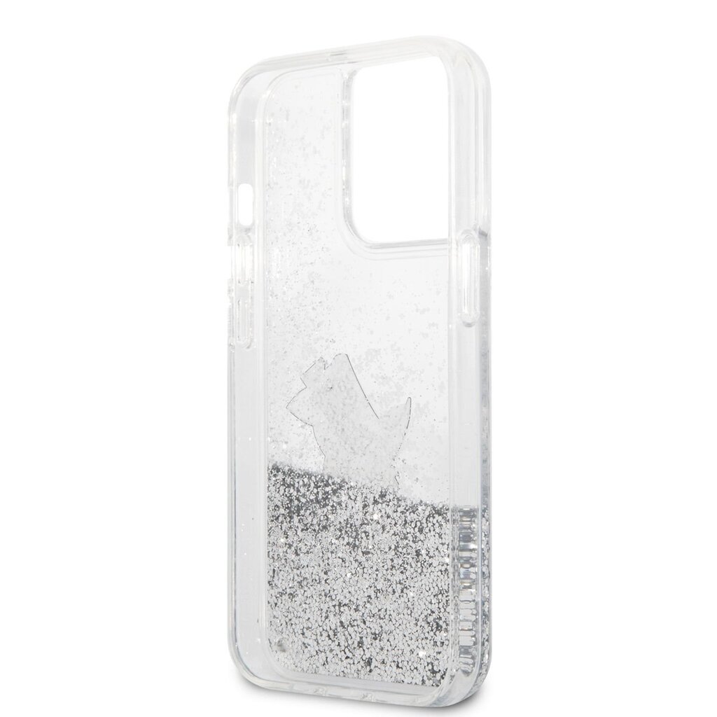 KLHCP13LGCFS Karl Lagerfeld Liquid Glitter Choupette Eat Case for iPhone 13 Pro Silver hind ja info | Telefoni kaaned, ümbrised | kaup24.ee