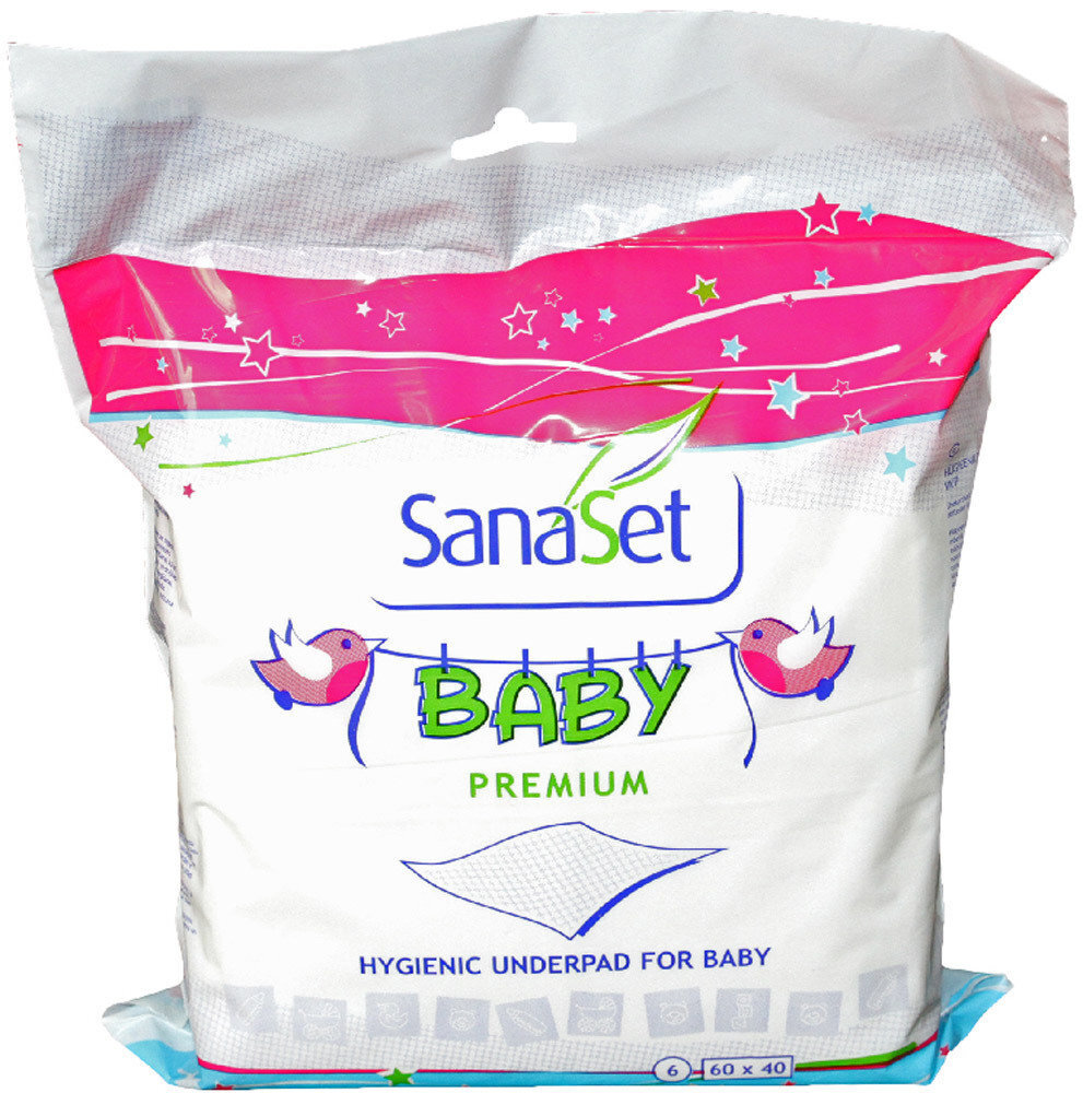 Ühekordsed mähkimislinad beebidele SanaSet Baby Premium, 60x40 cm, 6 tk цена и информация | Niisked salvrätikud | kaup24.ee