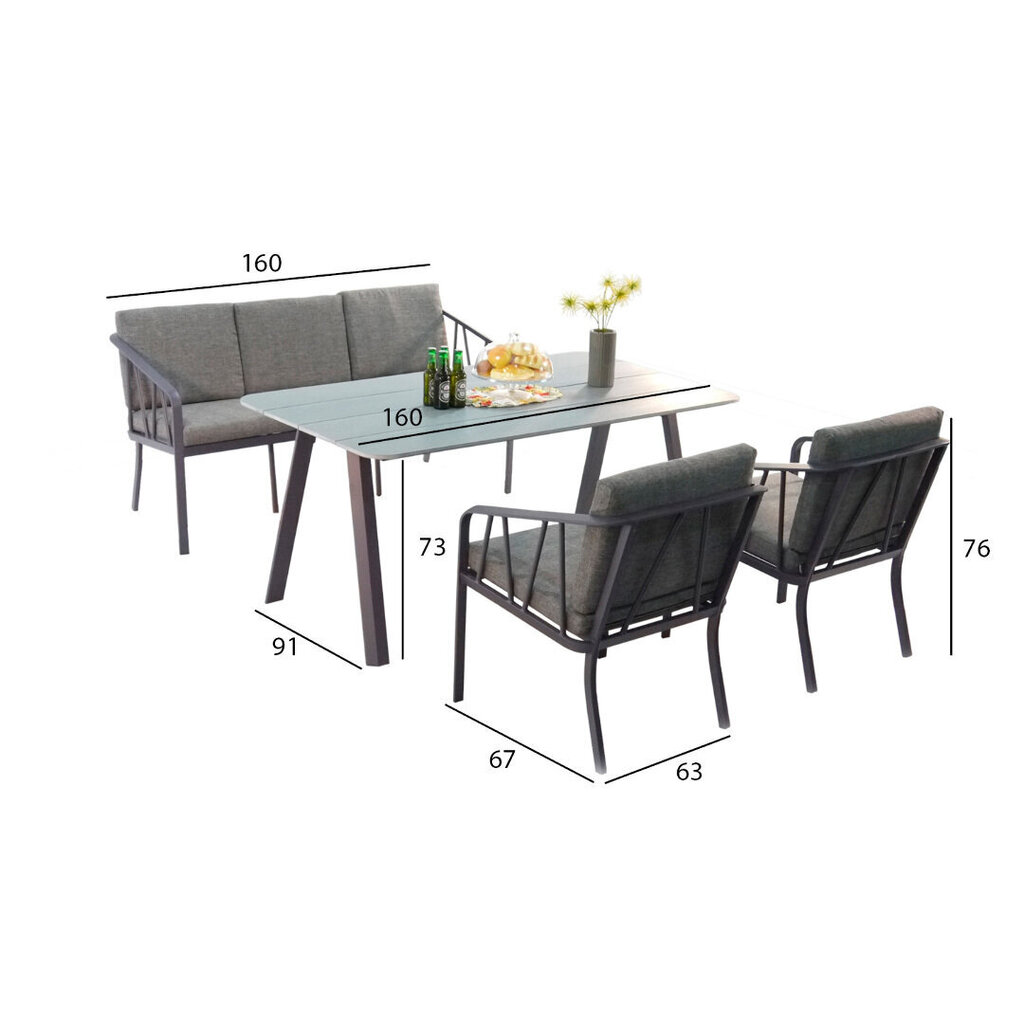 Aiamööblikomplekt Kahla laud, diivan ja 2 tooli, hall hind ja info | Aiamööbli komplektid | kaup24.ee