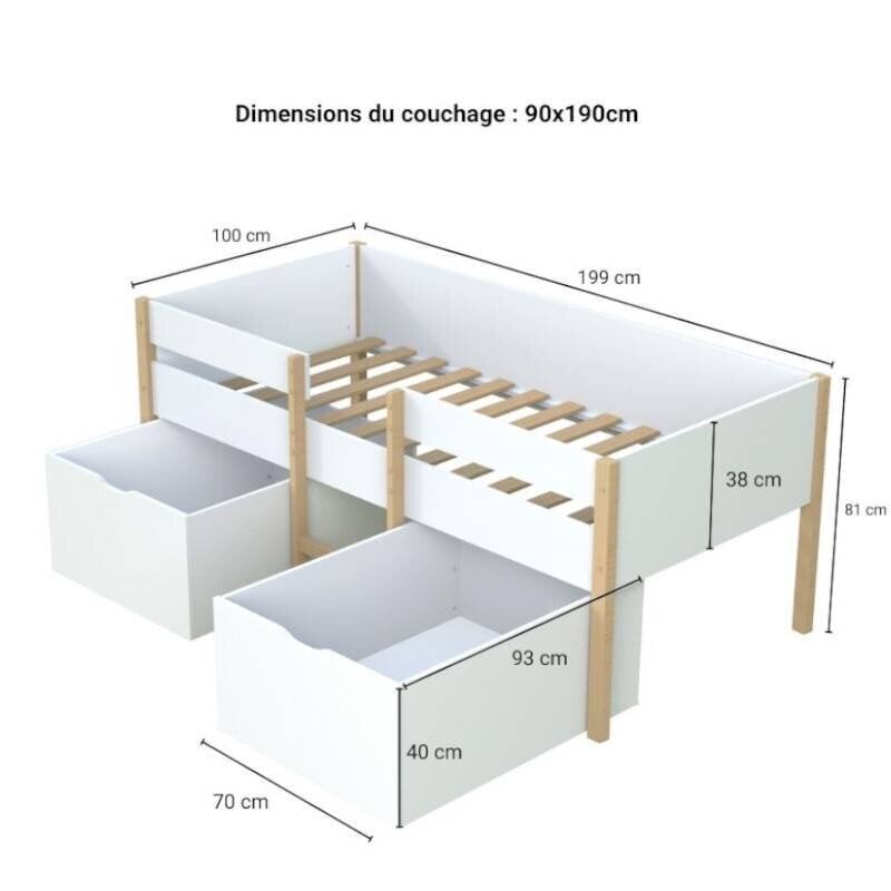 Poolkõrge voodi Zephir 90x190 cm, puit/valge hind ja info | Lastevoodid | kaup24.ee