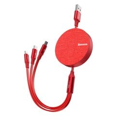 Кабель Baseus Fabric Retractable USB - micro USB / Lightning / USB-C с 3.5A 1,2 м, красный (CAMLT-BY09) цена и информация | Кабели для телефонов | kaup24.ee