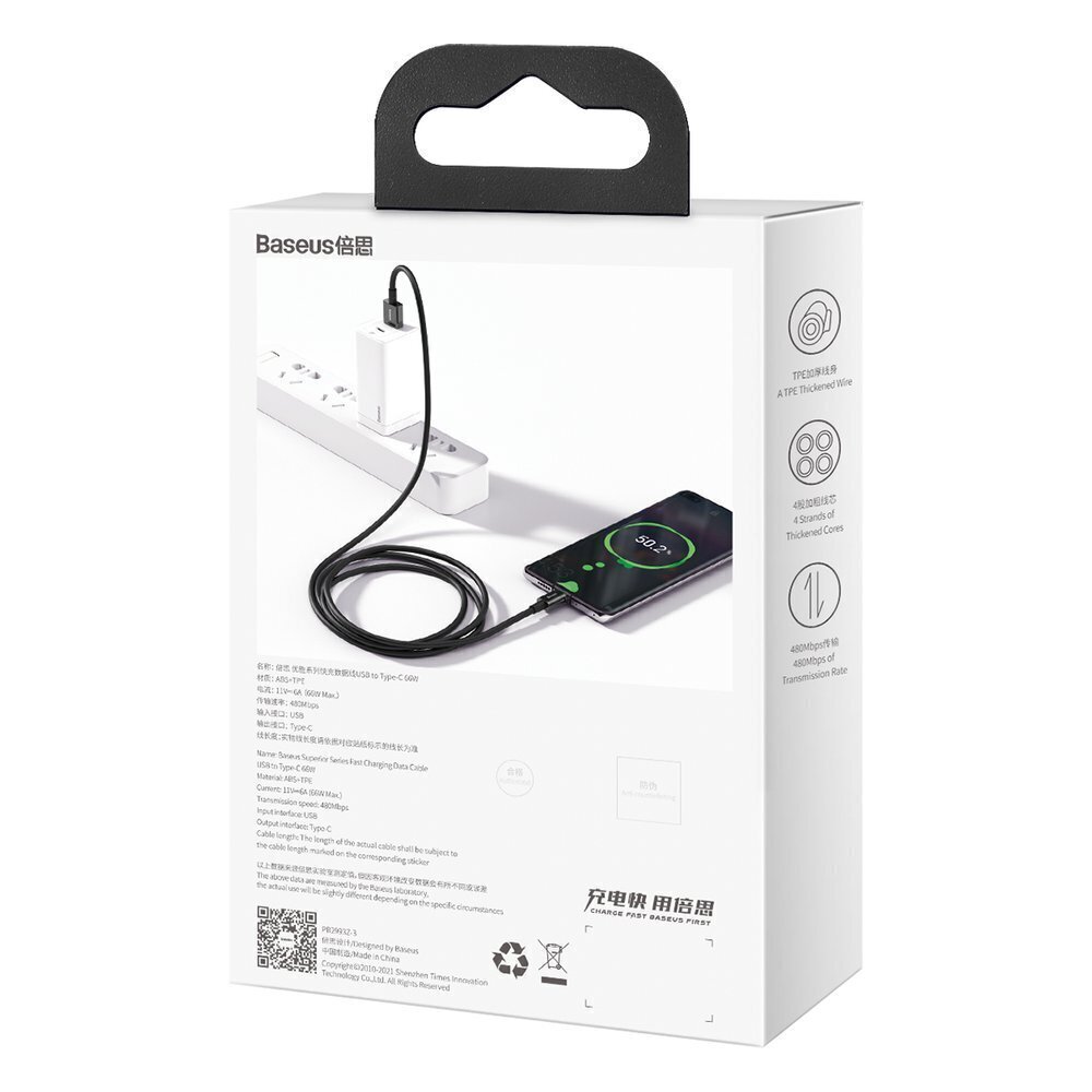 Baseus USB - USB C, 1 m hind ja info | Mobiiltelefonide kaablid | kaup24.ee