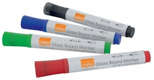 <p>Набор маркеров для стеклянной доски Nobo, 4 шт. - черный, синий, зеленый, красный.</p>
 цена и информация | Письменные принадлежности | kaup24.ee