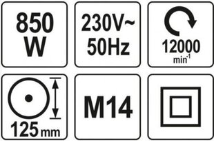 Угловая шлифовальная машина Yato 850 Вт, 125 мм YT-82097 цена и информация | Шлифовальные машины | kaup24.ee