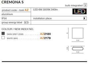 Azzardo seina välisvalgusti Cremona S AZ2180 цена и информация | Уличное освещение | kaup24.ee