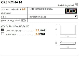 Azzardo настенный уличный светильник Cremona M AZ2182 цена и информация | Уличное освещение | kaup24.ee