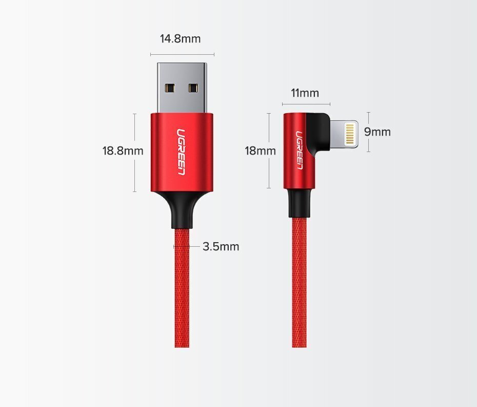 Kaabel Ugreen, USB - Lightning, 1 m hind ja info | Mobiiltelefonide kaablid | kaup24.ee