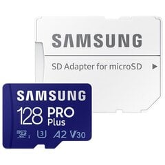 Карта памяти Micro SDXC Samsung PRO Plus 2021 + адаптер SD (128 ГБ) цена и информация | Samsung Фотоаппараты, аксессуары | kaup24.ee