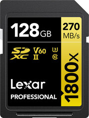 Lexar memory card SDXC 128GB Professional 1800x UHS-II U3 V60 цена и информация | Карты памяти для фотоаппаратов, камер | kaup24.ee