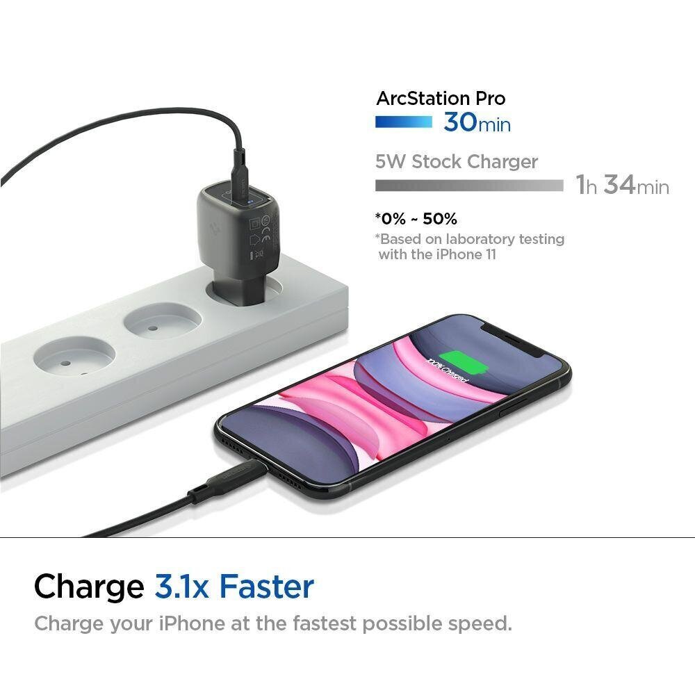 Laadija Spigen 3 A, must hind ja info | Mobiiltelefonide laadijad | kaup24.ee