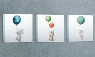 Репродукция из трех частей Зайчата с воздушными шарами цена и информация | Картины, живопись | kaup24.ee