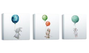 Репродукция из трех частей Зайчата с воздушными шарами цена и информация | Картины, живопись | kaup24.ee