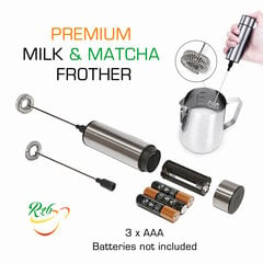 Premium piima ja Matcha tee vahustaja, roostevabast terasest, vahetatavate otsikutega, Premium Milk & Matcha Frother цена и информация | Блендеры | kaup24.ee