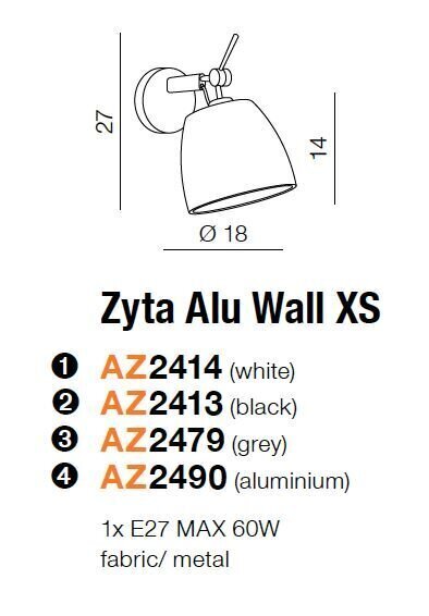 Azzardo seinavalgusti Zyta Alu Wall XS AZ2490 hind ja info | Seinavalgustid | kaup24.ee