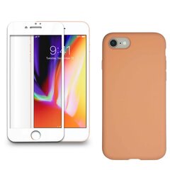 Full protection Set - silikoonist ümbris oranž (salmon) + ekraani kaitseklaas telefonile iPhone 7/8, valge hind ja info | Ekraani kaitsekiled | kaup24.ee