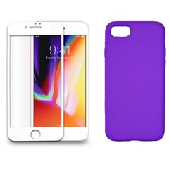 Full protection Set - silikoonist ümbris lilla + ekraani kaitseklaas telefonile iPhone 7/8, valge цена и информация | Защитные пленки для телефонов | kaup24.ee