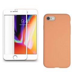 Силиконовый чехол «SoundBerry» оранжевый Full protection + защитное стекло для iPhone 7/8, белый цена и информация | Защитные пленки для телефонов | kaup24.ee