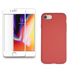 Full protection Set - silikoonist ümbris punane (raspberry) + ekraani kaitseklaas telefonile iPhone 7/8, valge цена и информация | Чехлы для телефонов | kaup24.ee