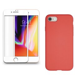 Full protection Set - silikoonist ümbris punane (strawberry) + ekraani kaitseklaas telefonile iPhone 7/8, valge hind ja info | Ekraani kaitsekiled | kaup24.ee